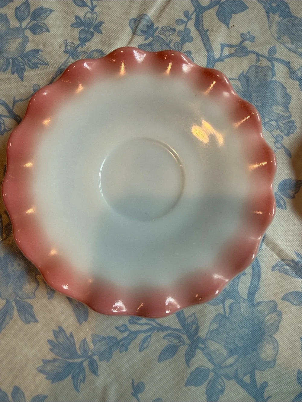 Hazel Atlas White Saucer with Pink Ruffle Edge - Set of 2